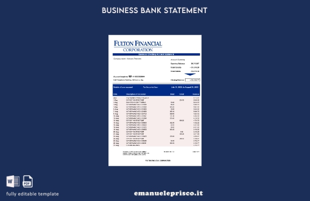 stile verificato Modello di estratto conto aziendale Fulton Financial Corporatio
